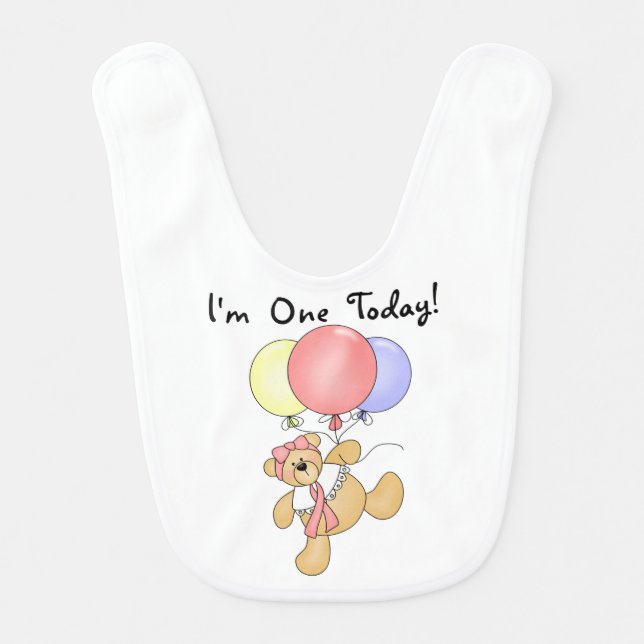 Girl Bear With Balloons 1st Birthday Bib (Front)