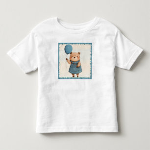 Girl Bear with Blue Plaid Dress and Balloon Toddler T-shirt