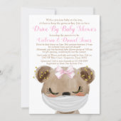Girl Bear with Mask Drive By Baby Shower Invitation (Front)