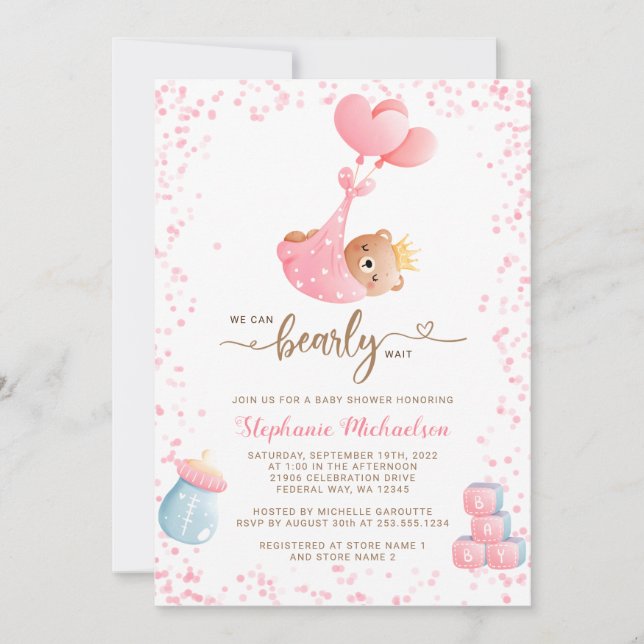 Girl Bearly Wait Book Request Baby Shower Invitation (Front)