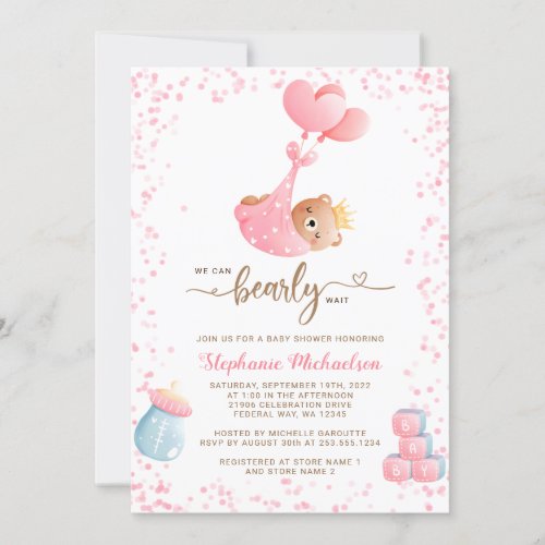 Girl Bearly Wait Book Request Baby Shower Invitation