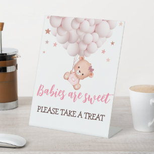 Girl Bearly Wait Pink Bear Baby Shower Favors Sign
