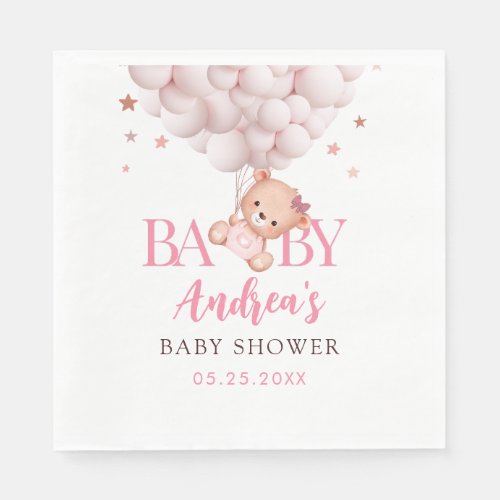 Girl Bearly Wait Pink Bear Baby Shower Napkins