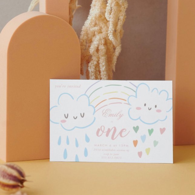 Girl Beautiful Hearts Over The Rainbow Birthday Invitation (Creator Uploaded)