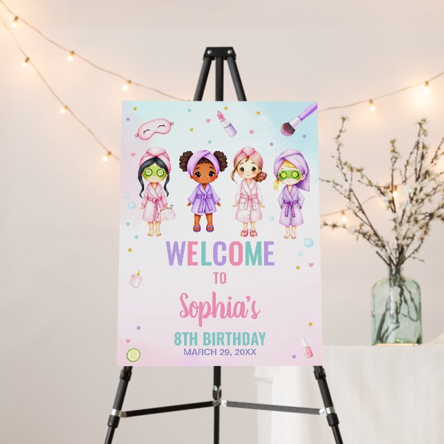 Girl Beauty Spa Party Birthday Party Welcome Sign (In Situ (Stand))
