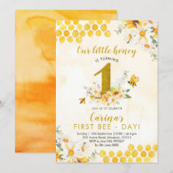Girl Bee First Birthday Invitation
