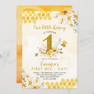 Girl Bee First Birthday Invitation