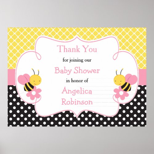 Girl Bees Yellow and Black Baby Shower Poster