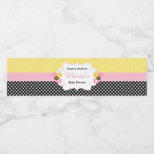 Girl Bees Yellow and Black Baby Shower Water Bottle Label