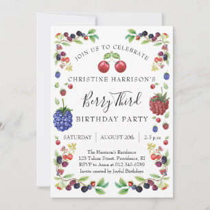 Girl Berry Third Birthday Party Invitation