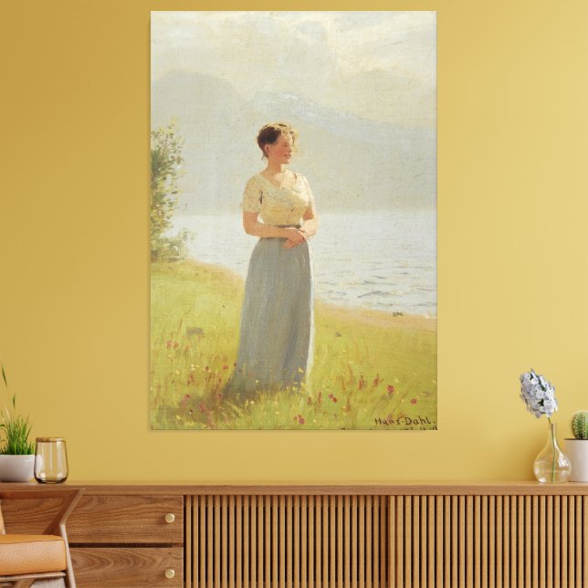 Girl Beside A Fjord Canvas Print (Insitu(LivingRoom))