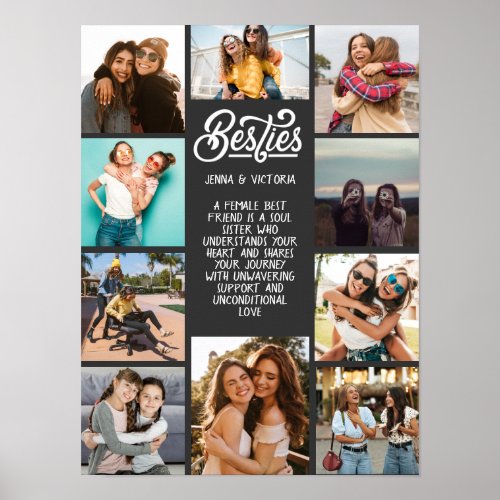 Girl Besties 10 photos custom text grey background Poster