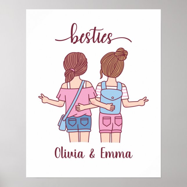 Girl Besties Best Friends Personalized Poster (Front)