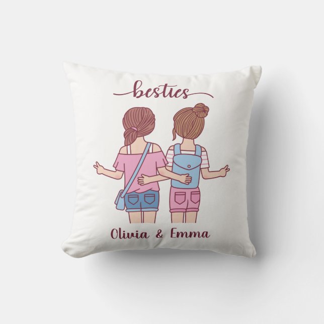 Girl Besties Best Friends Personalized Throw Pillow (Front)