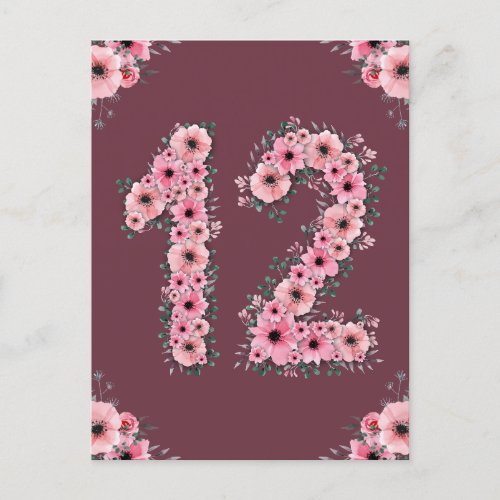 Girl Big 12th Birthday Pink Flowers Green Foliage Postcard