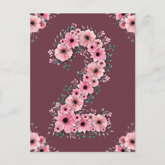 Girl Big 2nd Birthday Pink Flowers Green Foliage Postcard (Front)