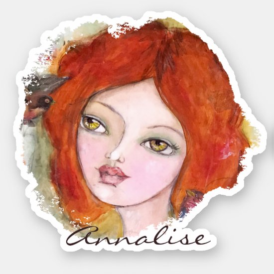 Girl Bird Fairy Tale Cute Whimsical Artsy Add Name Sticker