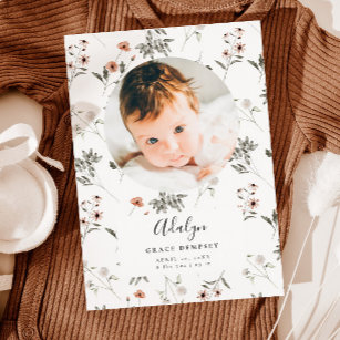 Girl Birth Announcement Card   Wildflower