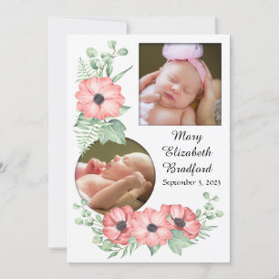 Girl Birth Announcement Flower Photo Card