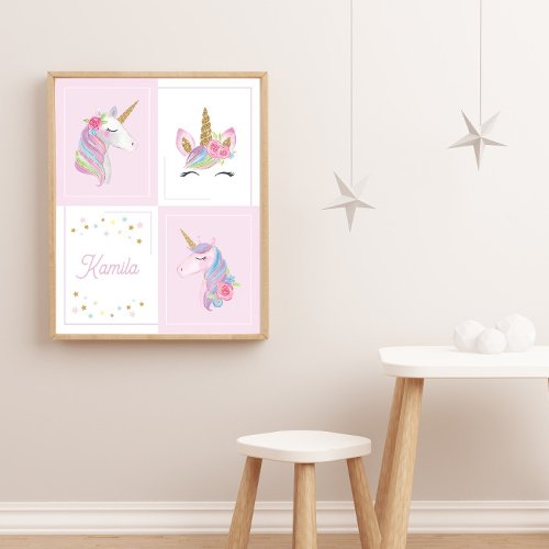 Girl Birth Announcement Pink Unicorn Baby Shower Poster