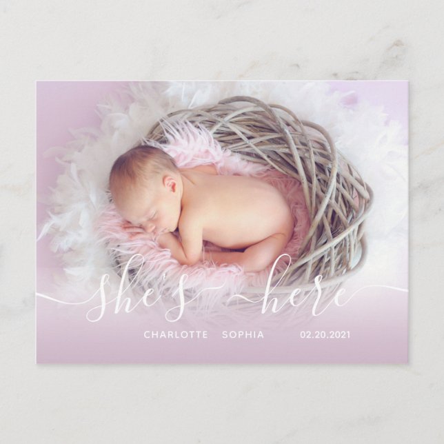 Girl Birth Announcement Post Card (Front)