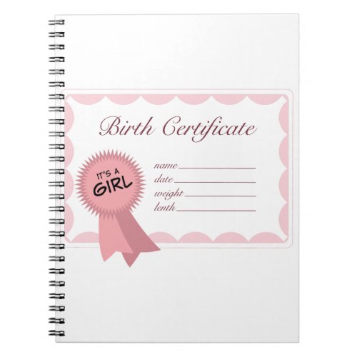 Girl Birth Certificate Notebook