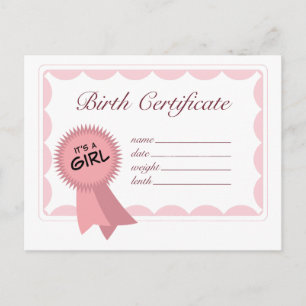 Girl Birth Certificate Postcard