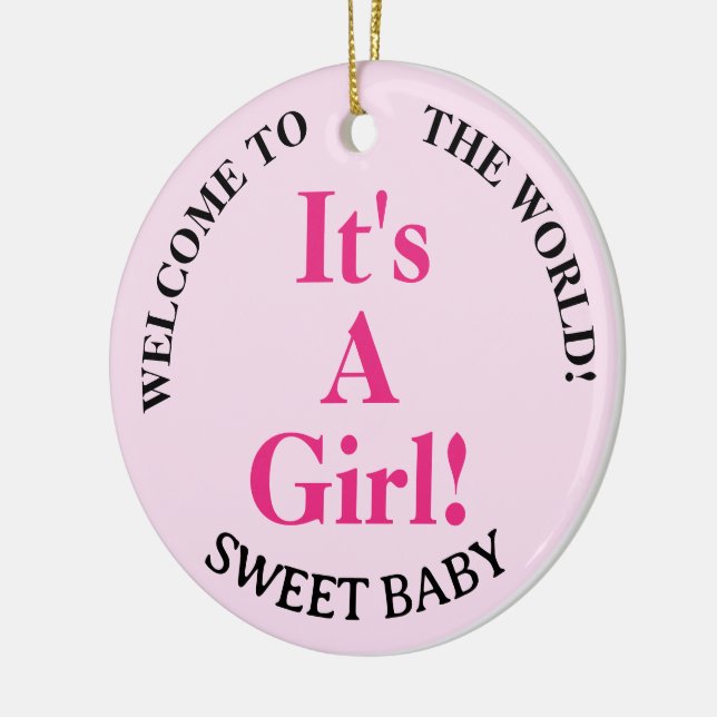 Girl Birth Stats Sweet Baby Pink Ceramic Ornament (Left)