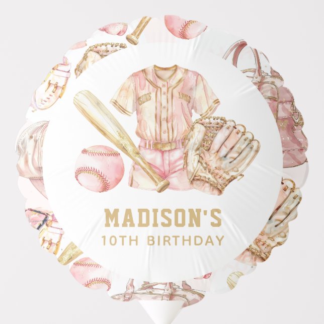 Girl Birthday Baseball Luxury Rose Gold Balloon (Front)