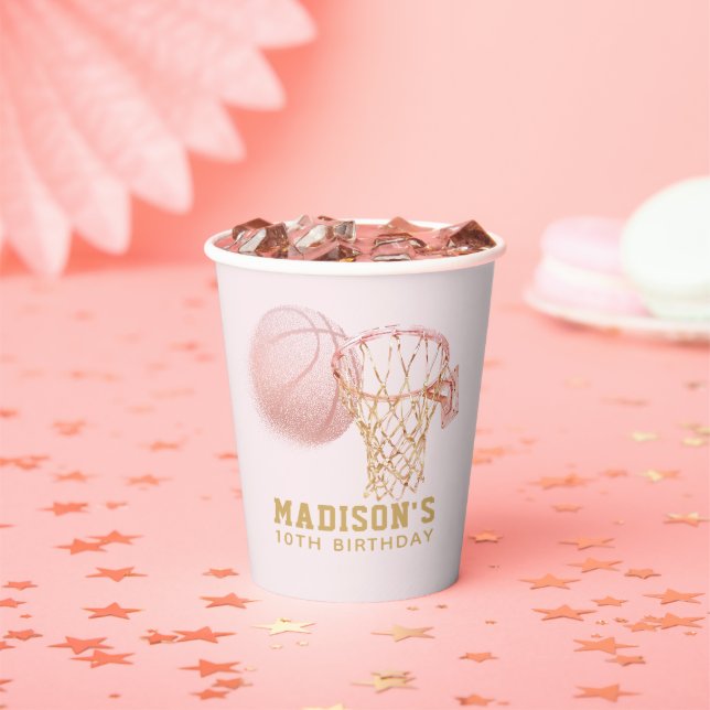 Girl Birthday Basketball Luxury Rose gold Paper Cups (Insitu)