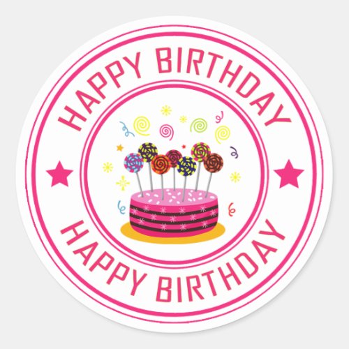 Girl Birthday cake Lollipop Classic Round Sticker