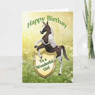 Girl birthday card with a rearing horse