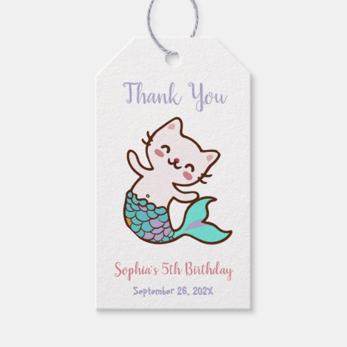Girl Birthday Cat Mermaid Under the Sea Thank You  Gift Tags