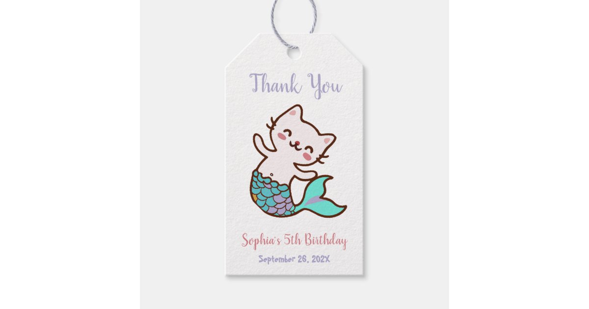 Girl Birthday Cat Mermaid Under the Sea Thank You Gift Tags | Zazzle
