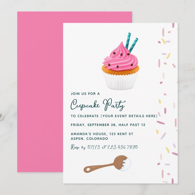 Girl Birthday Cupcake Baking Party invitation (Front/Back)
