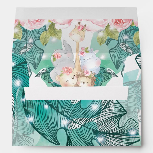 Girl Birthday Cute Jungle Animals Envelope (Back (Bottom))
