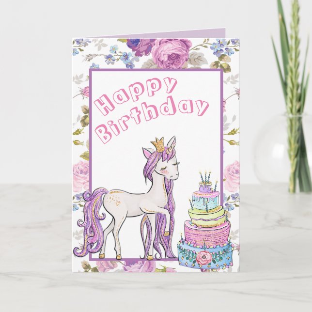 Girl Birthday Gift Gold Unicorn Custom Personalize Card (Front)
