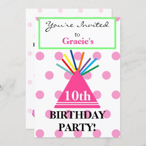 Girl Birthday Hat Pink Cupcake Invitation
