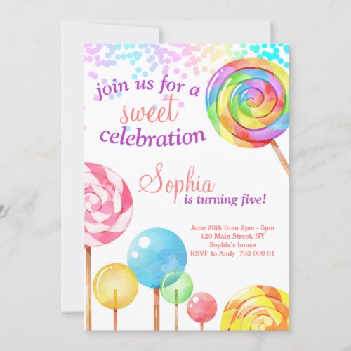 Girl Birthday Invitation Candy Sweet Celebration