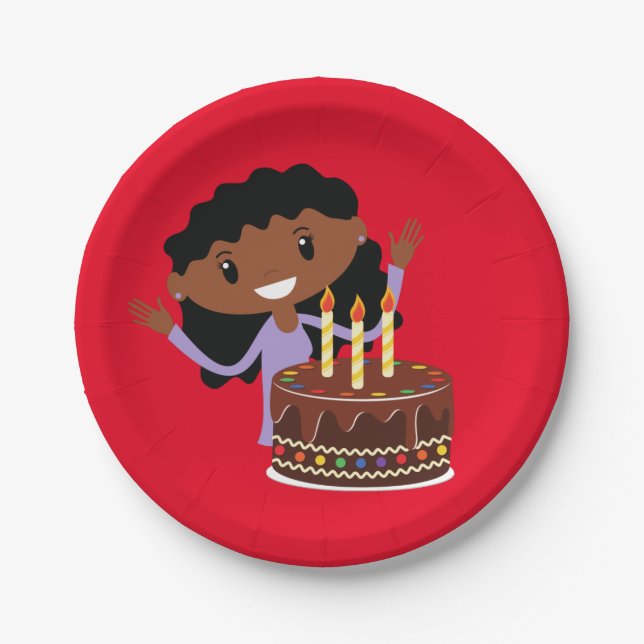 Girl Birthday Party (African-American) Paper Plates (Front)