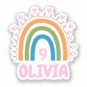 Girl Birthday Party Cute Rainbow Kids Custom Name Sticker