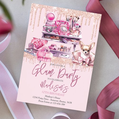 Girl Birthday Party Glam Makeup Invitation