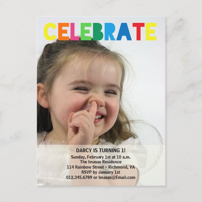 Girl Birthday Party Photo Invitations (Front)