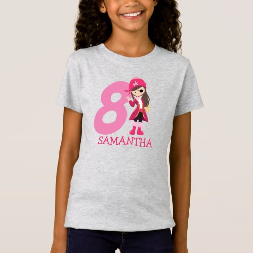 GIRL Birthday Party Pirate 8th Name  T_Shirt