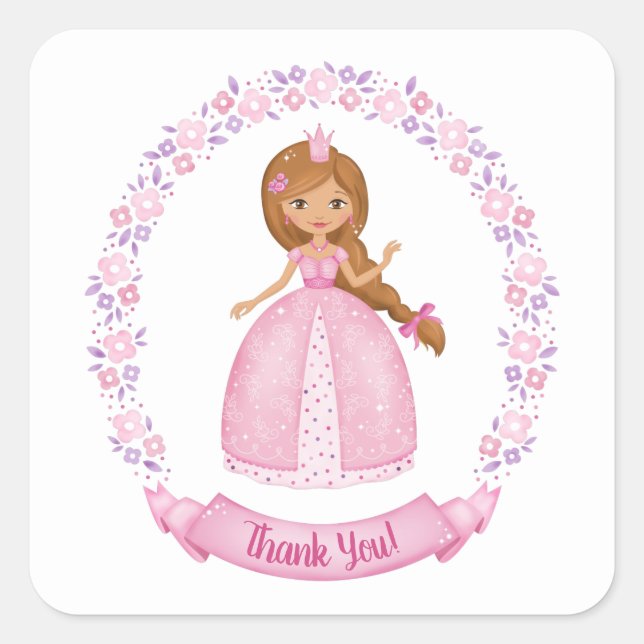 Girl Birthday Party Thank You Square Sticker (Front)