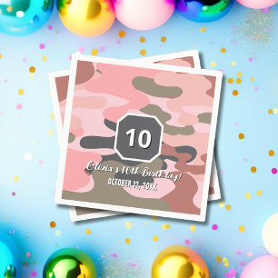 Girl Birthday Pink Green Camouflage Cute Custom Napkins