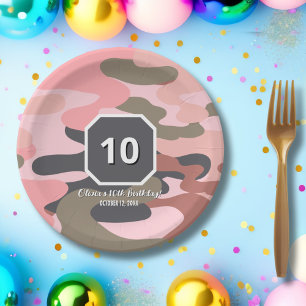 Girl Birthday Pink Green Camouflage Cute Custom Paper Plates