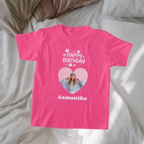Girl birthday pink photo heart T-Shirt