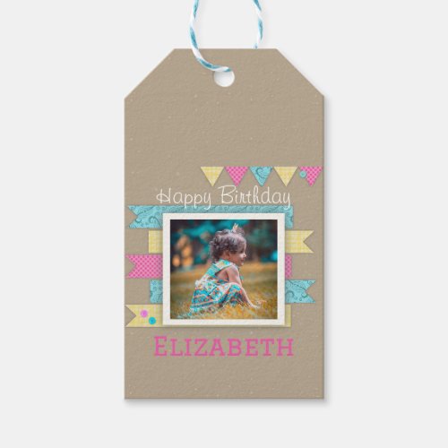 Girl Birthday Pink Yellow And Blue Scrapbook Gift Tags
