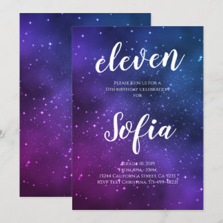 Girl Birthday Purple Stars Galaxy Universe Invitation